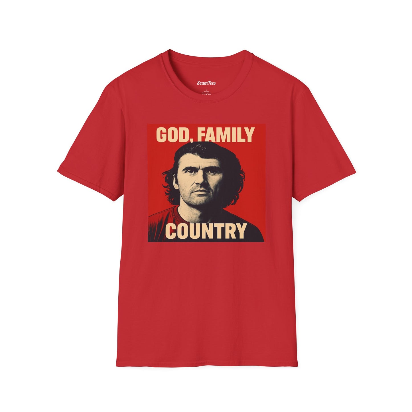 God, Family, Country Unisex Softstyle T-Shirt for Patriotic Wear, Family Gatherings, Holidays, Gifts, Casual Outfits
