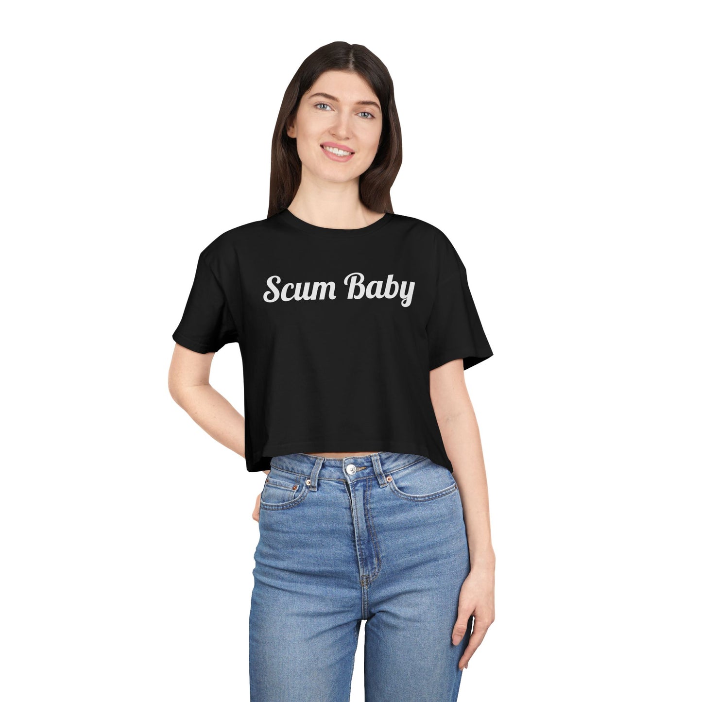 Scum Baby Women's Crop Tee | Trendy Casual Shirt, Gift for Her, Summer Wardrobe Essential, Streetwear Style, Unique Graphic Top