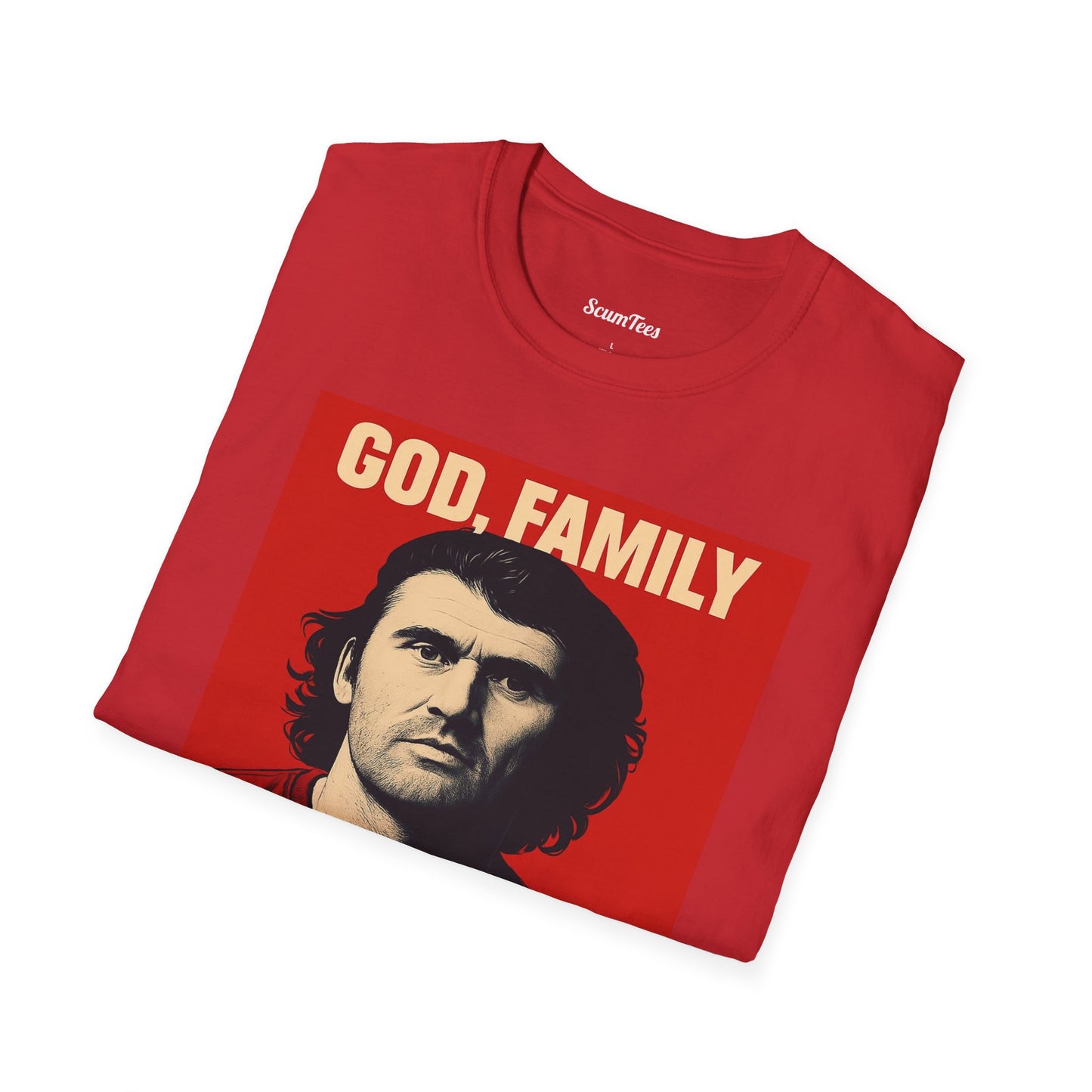 God, Family, Country Unisex Softstyle T-Shirt for Patriotic Wear, Family Gatherings, Holidays, Gifts, Casual Outfits