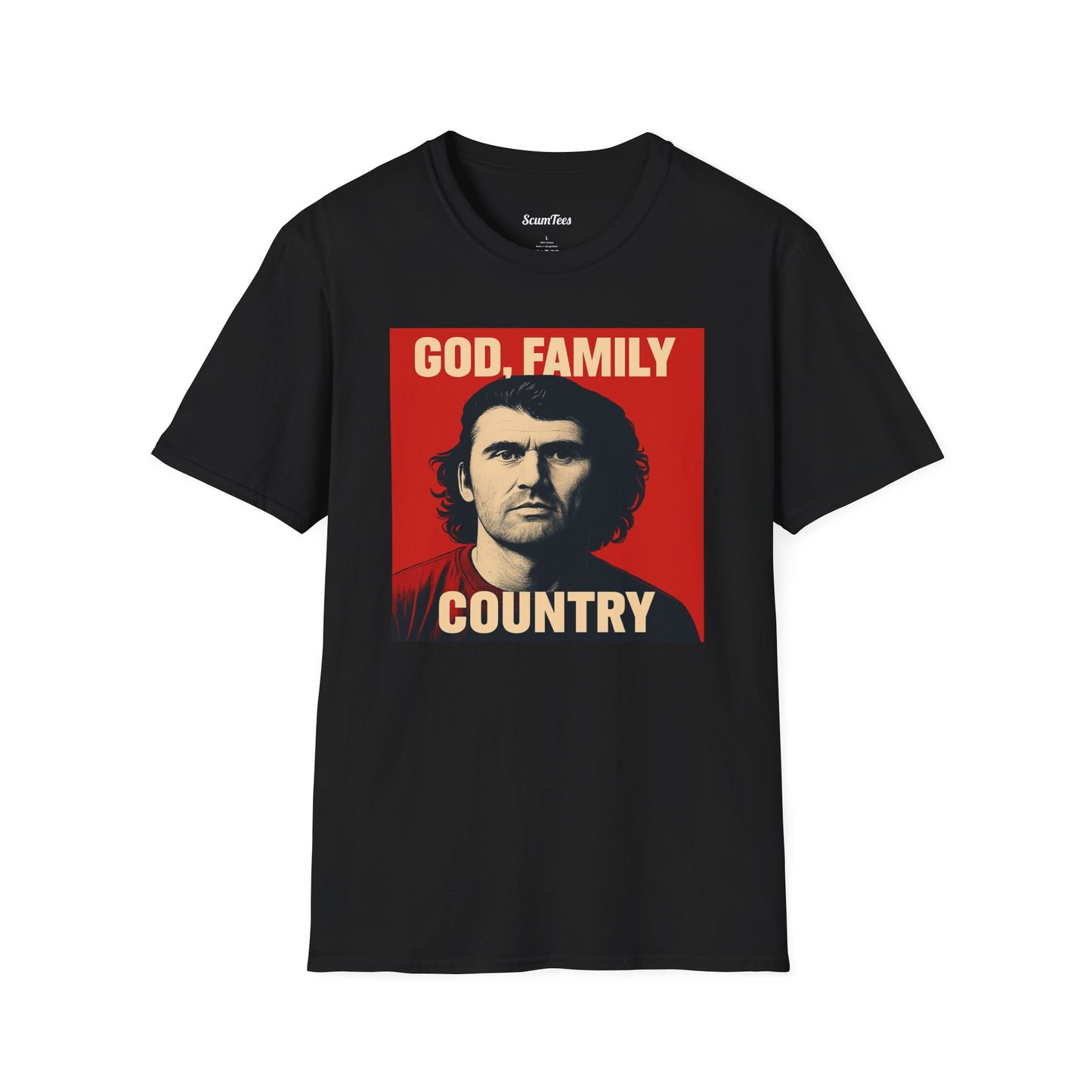 God, Family, Country Unisex Softstyle T-Shirt for Patriotic Wear, Family Gatherings, Holidays, Gifts, Casual Outfits