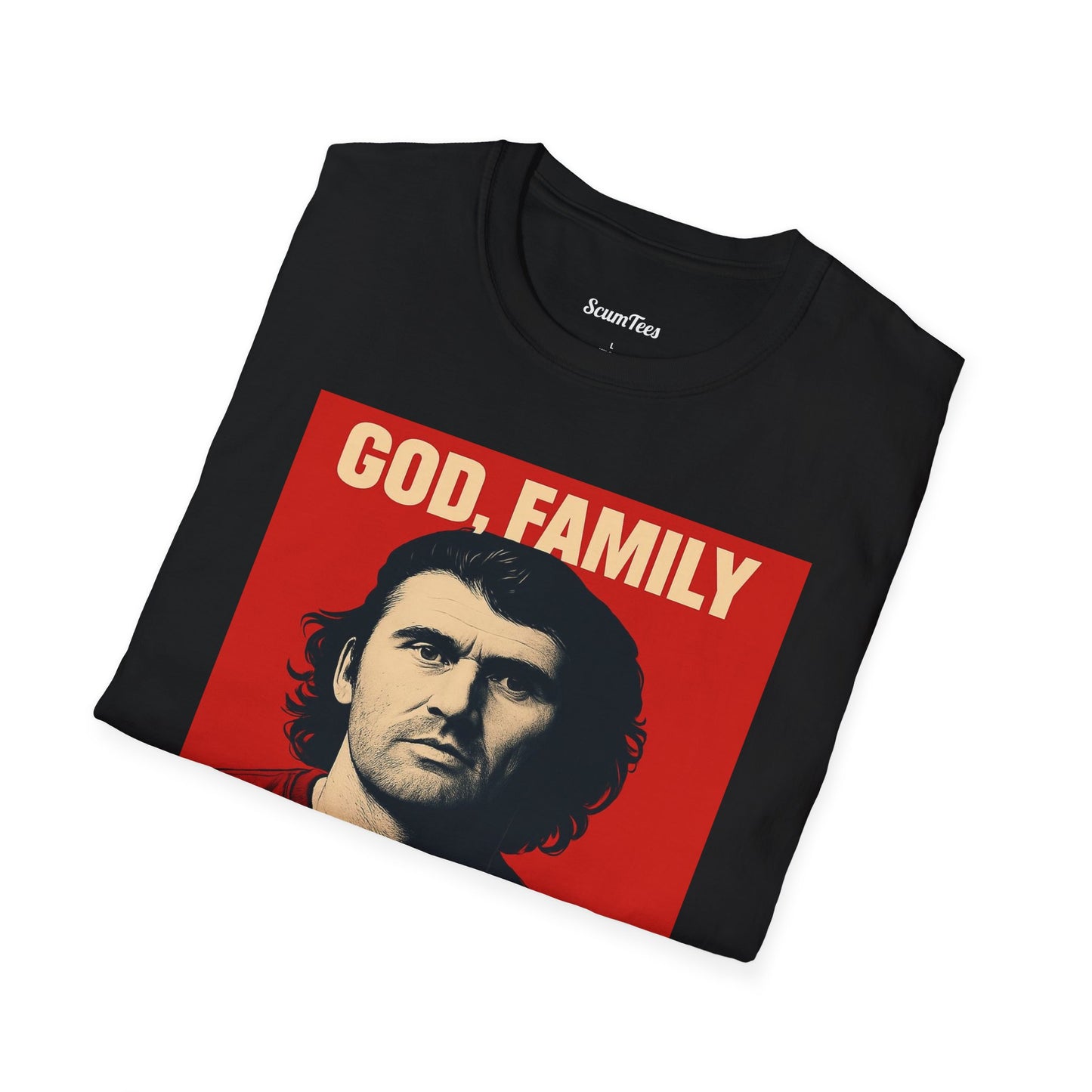 God, Family, Country Unisex Softstyle T-Shirt for Patriotic Wear, Family Gatherings, Holidays, Gifts, Casual Outfits