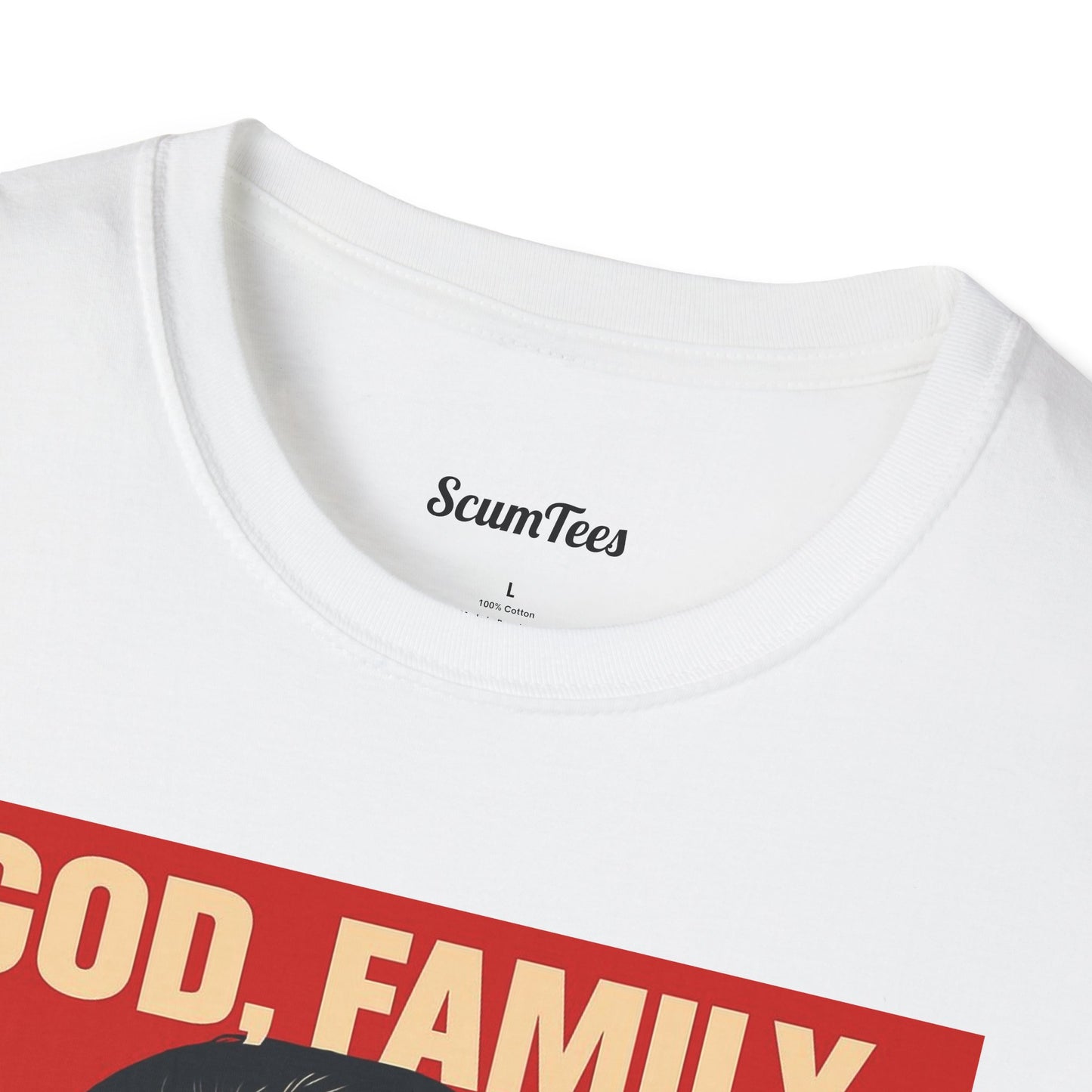 God, Family, Country Unisex Softstyle T-Shirt for Patriotic Wear, Family Gatherings, Holidays, Gifts, Casual Outfits