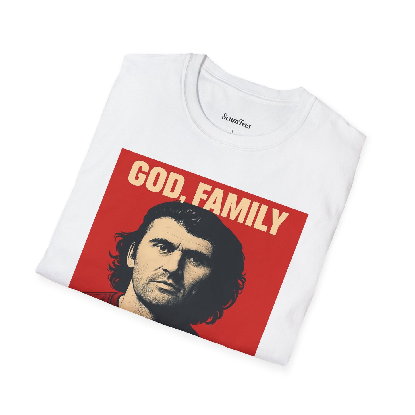 God, Family, Country Unisex Softstyle T-Shirt for Patriotic Wear, Family Gatherings, Holidays, Gifts, Casual Outfits