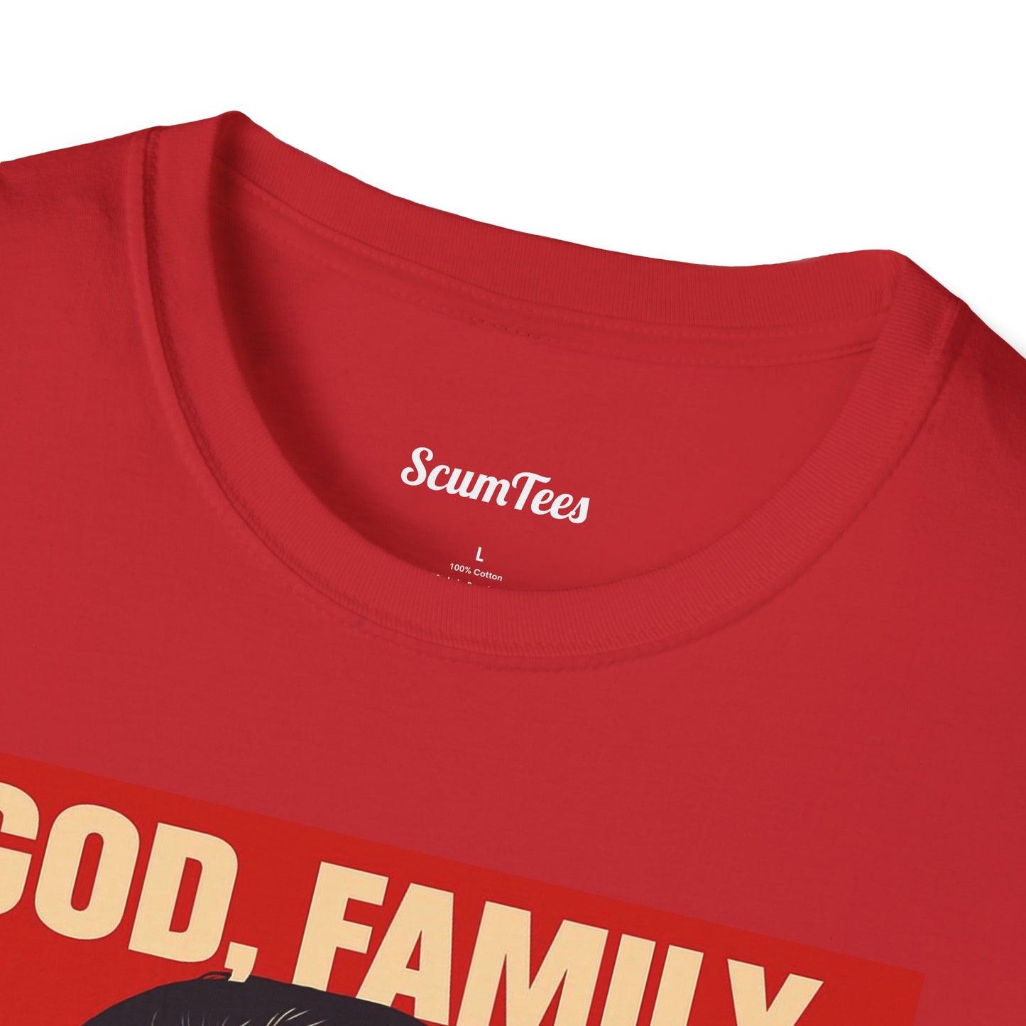 God, Family, Country Unisex Softstyle T-Shirt for Patriotic Wear, Family Gatherings, Holidays, Gifts, Casual Outfits