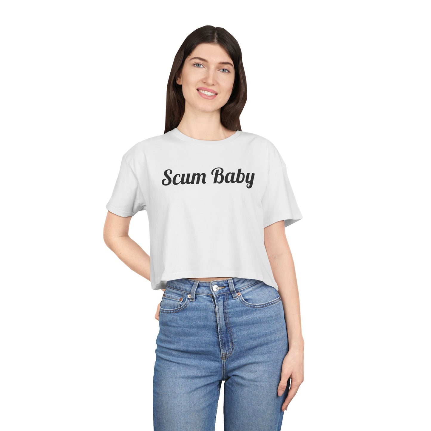 Scum Baby Women's Crop Tee | Trendy Casual Shirt, Gift for Her, Summer Wardrobe Essential, Streetwear Style, Unique Graphic Top